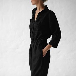 Seaside Tones Black Baltic 100% Linen Jumpsuit M